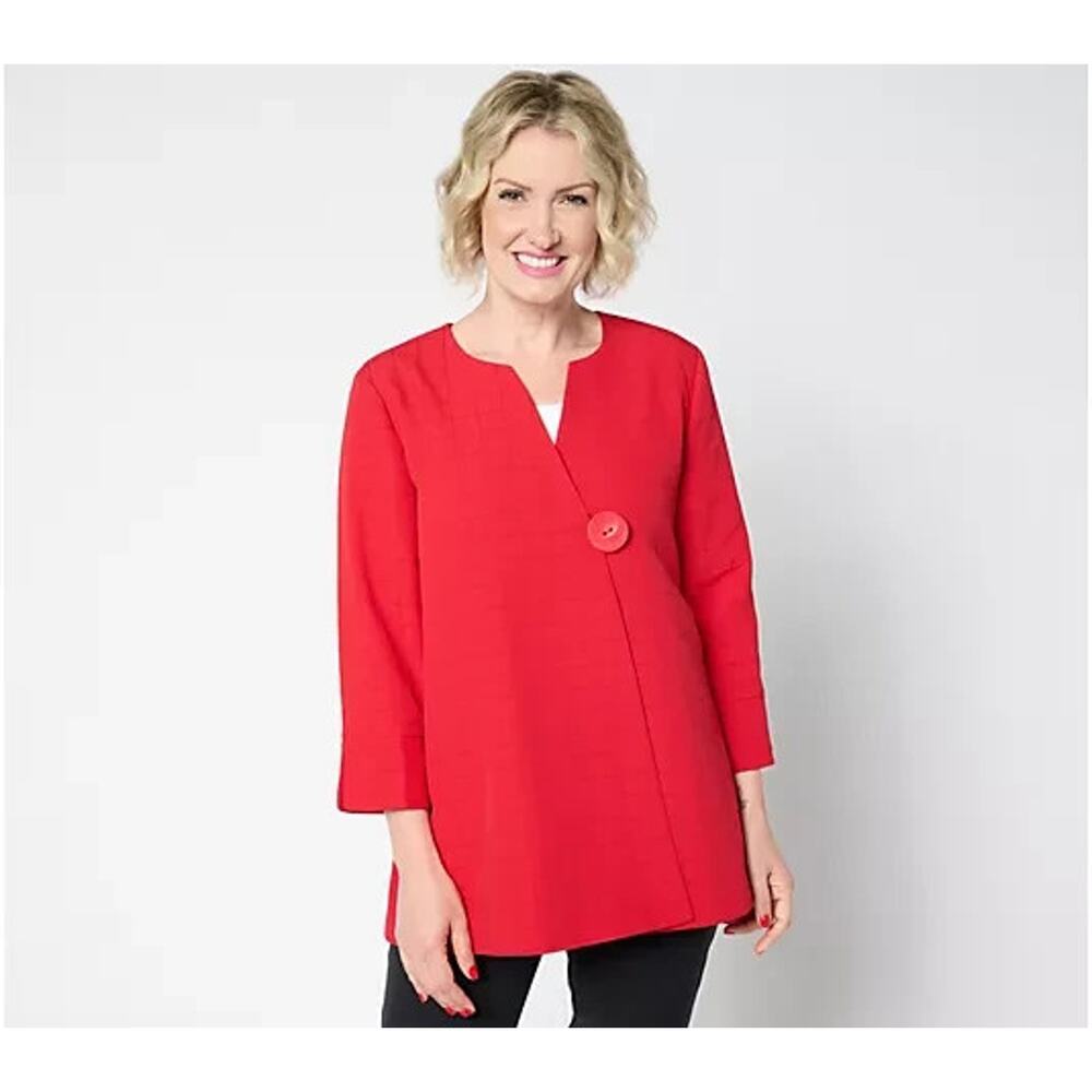GRAVER Susan Graver Textured Woven Swing Jacket Scarlet Ruby Petite L A654255